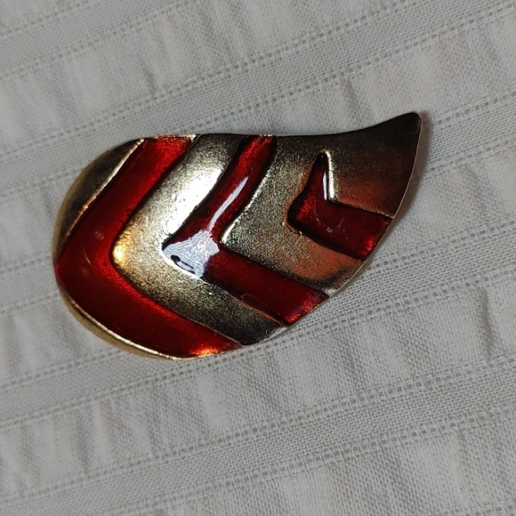 💚Vintage Art Deco Signed Red & Gold Brooch - Picture 2 of 7
